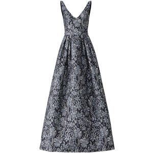 Theia Floral Slate Ballgown Dress Maxi Silver Floral $1,000 Retail - Size 8